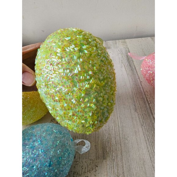 Large sequin glitter egg ornament Easter spring decor green pink blue sparkle - Picture 8 of 12